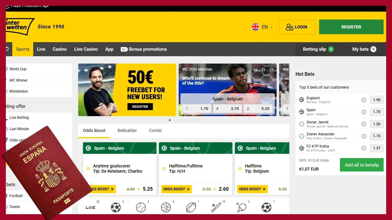Interwetten: apuestas deportivas con pasaporte enviado por correo electrónico